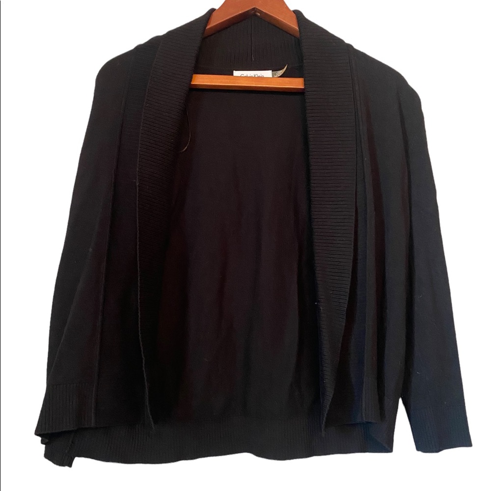 Calvin Klein Open Ribbed Front Black Cardigan Sweater
